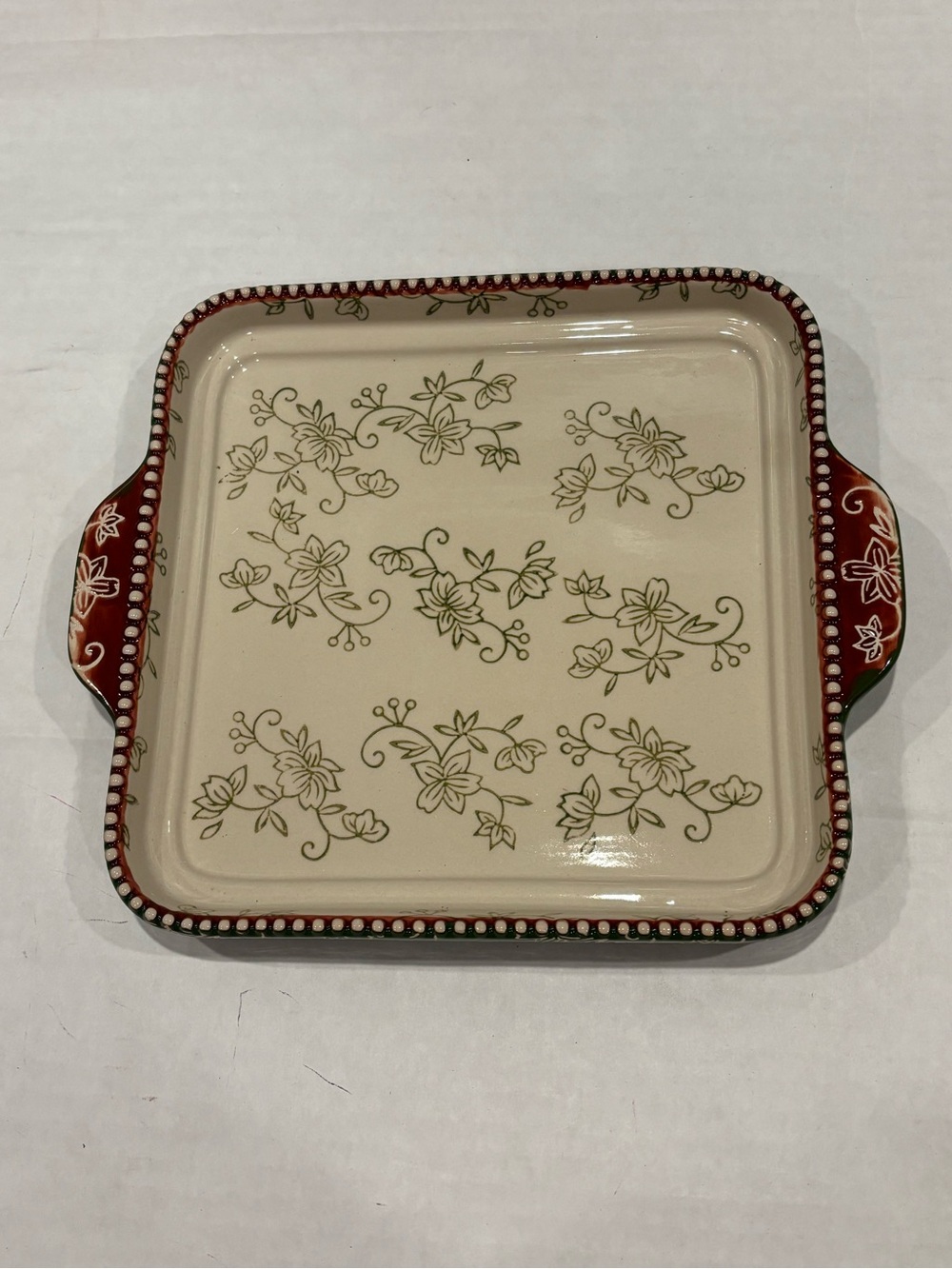Temptations Floral Ceramic Square Baking Dish in Green & Cream